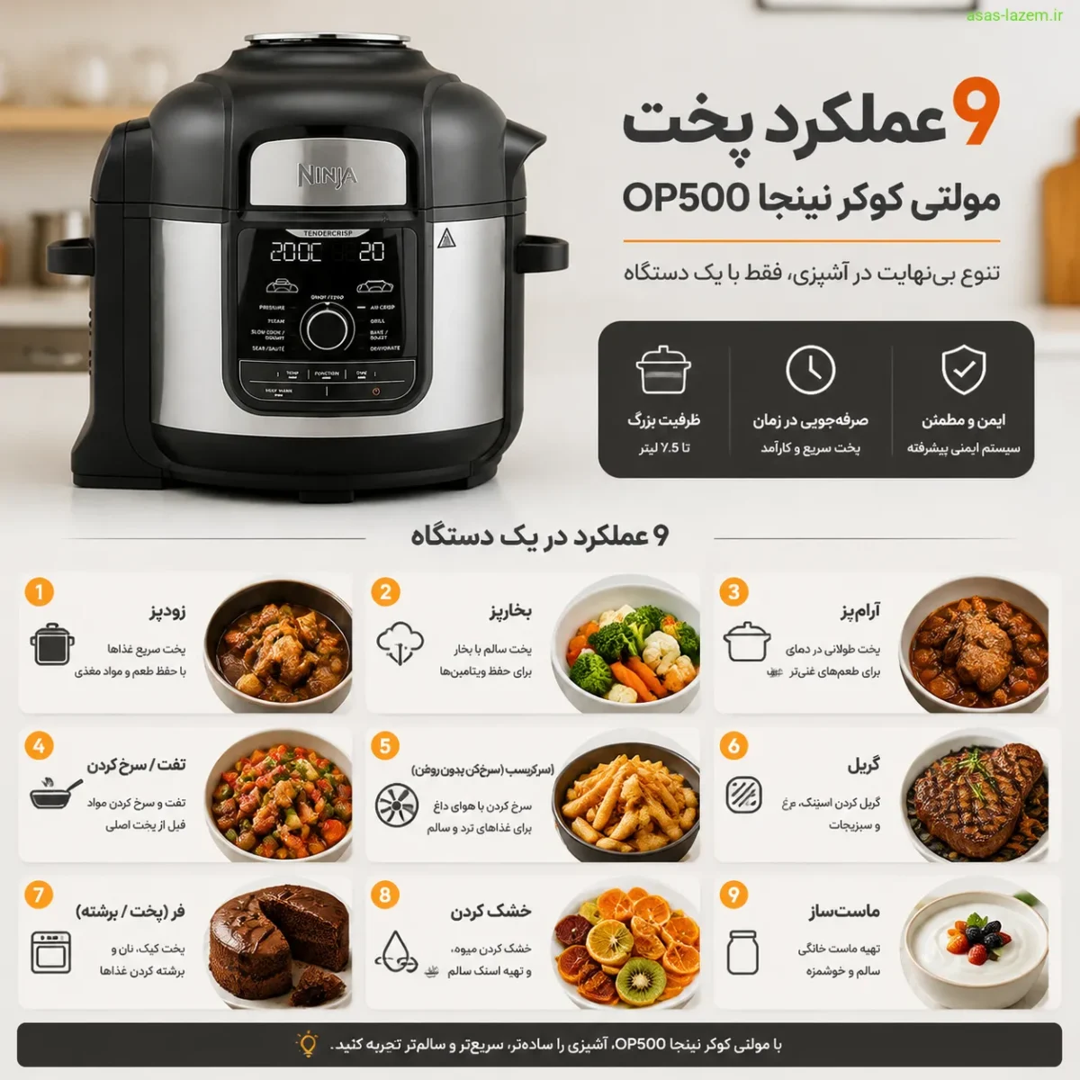 ۹ عملکرد پخت مولتی کوکر نینجا OP500