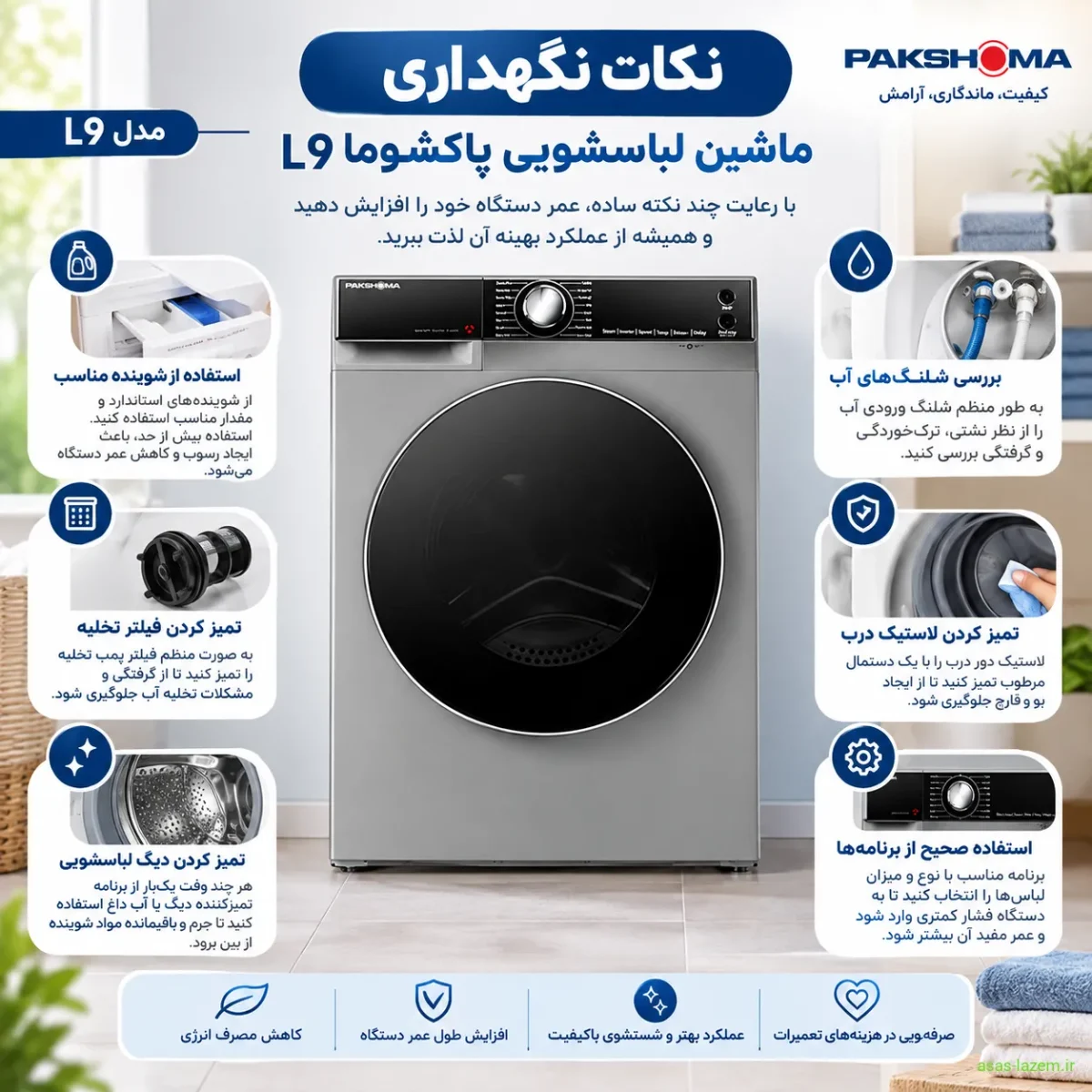 نکات نگهداری ماشین لباسشویی پاکشوما L9
