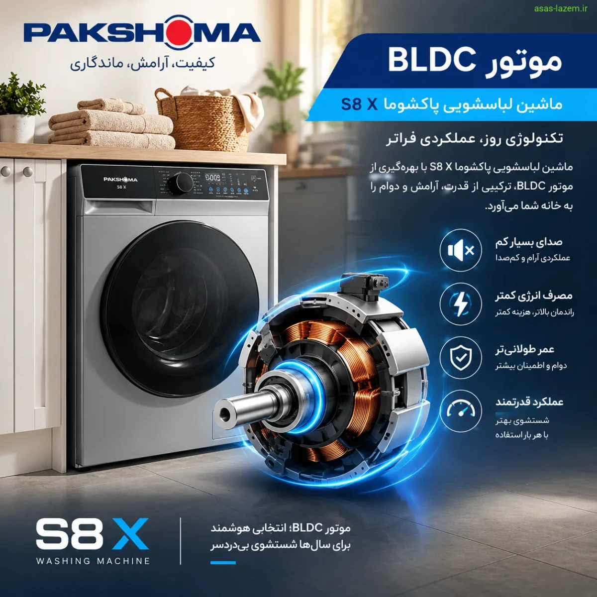 موتور BLDC ماشین لباسشویی پاکشوما S8 X