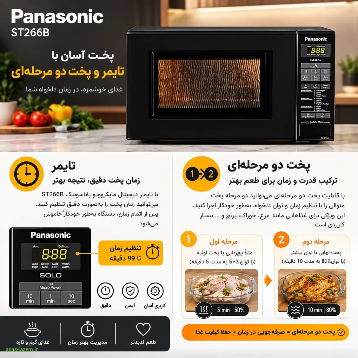 تایمر و پخت دو مرحله‌ای مایکروویو پاناسونیک ST266B