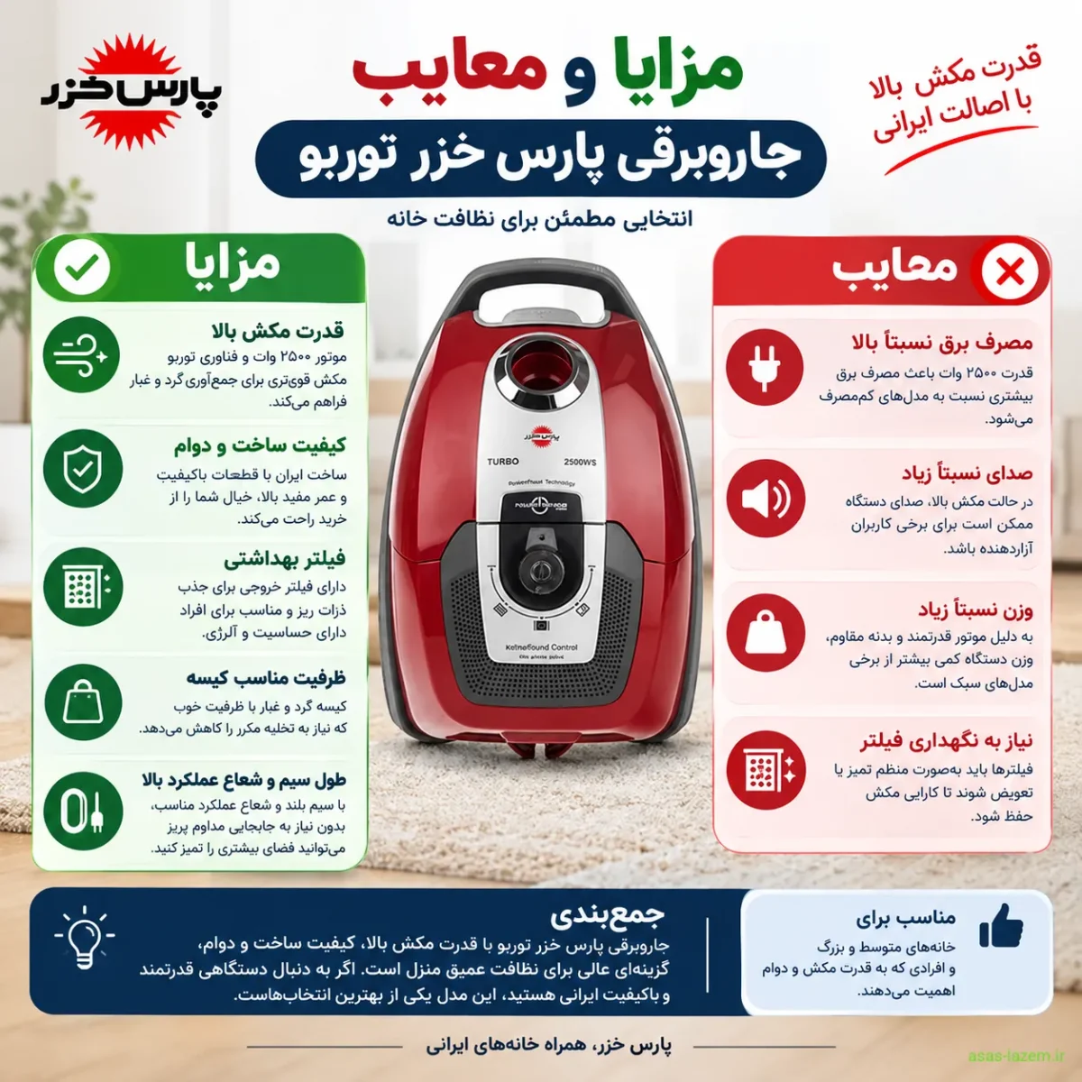 مزایا و معایب جاروبرقی پارس خزر توربو