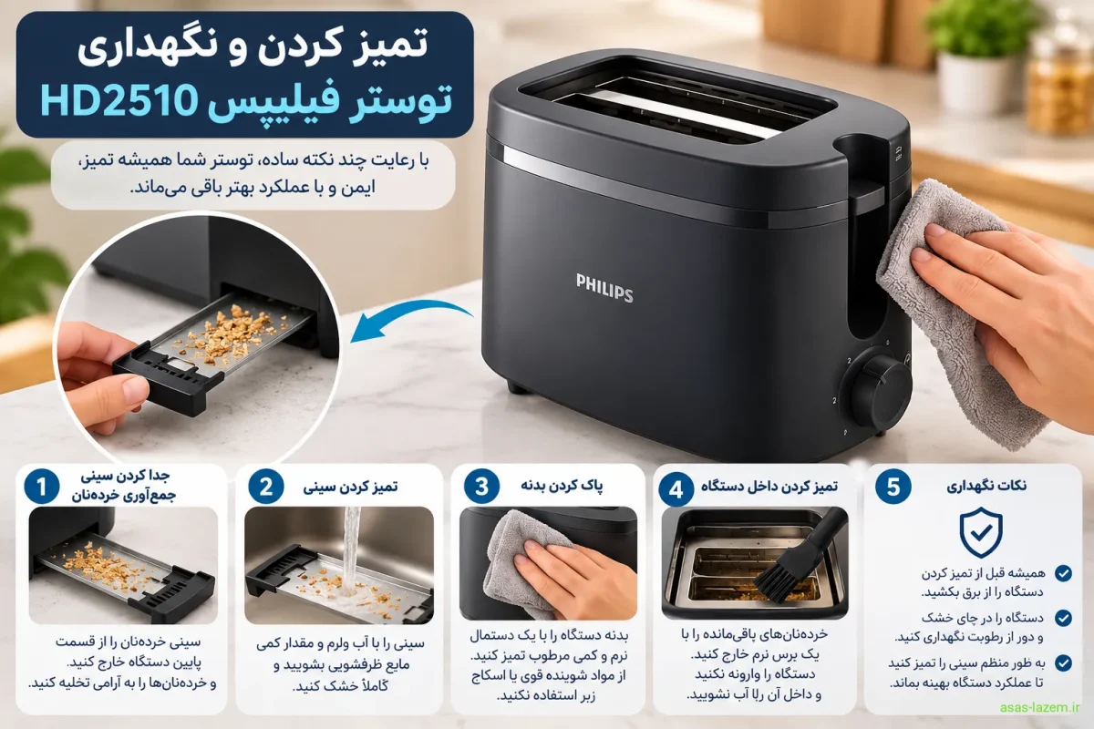 تمیز کردن و نگهداری توستر فیلیپس HD2510