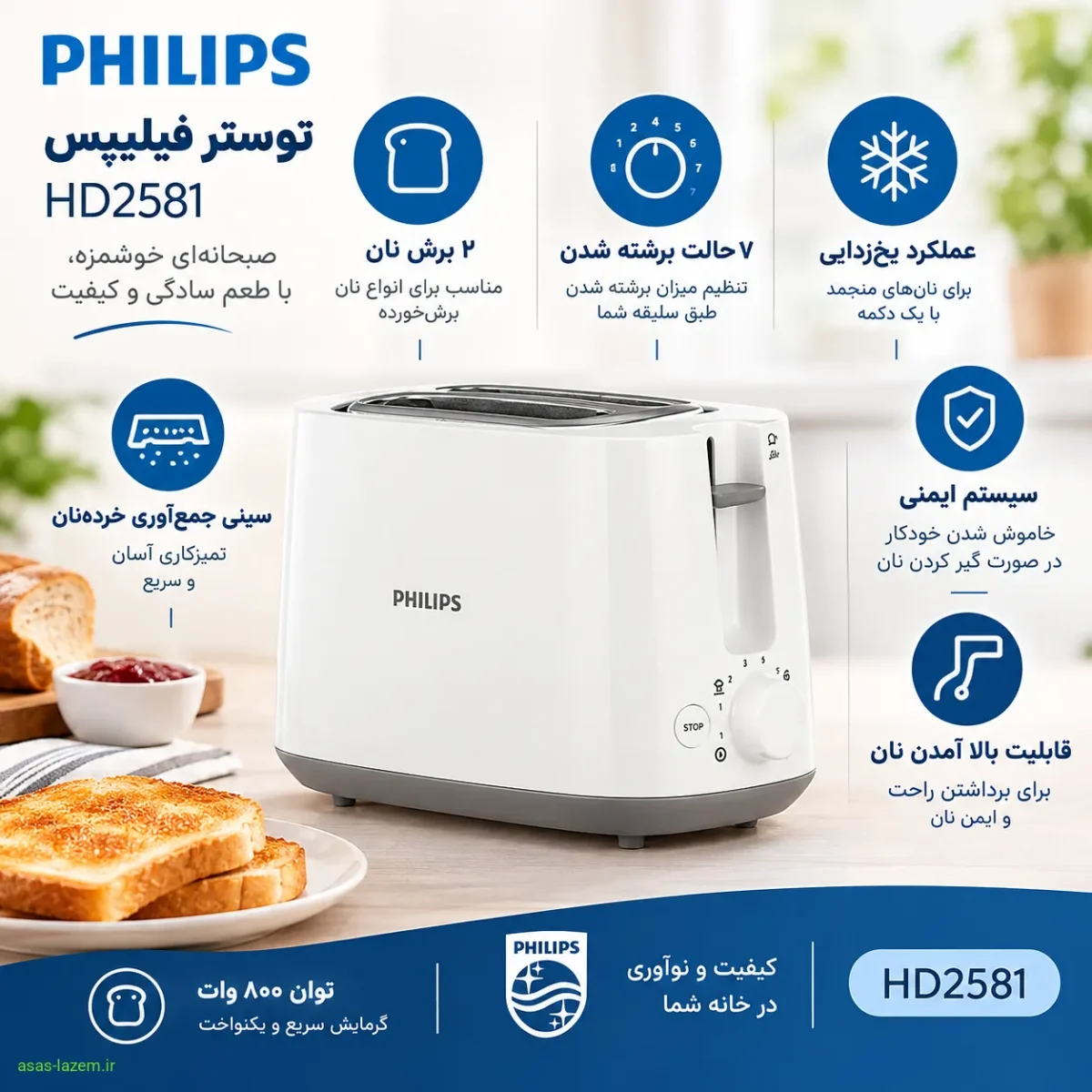 ویژگی‌های کلیدی توستر فیلیپس HD2581