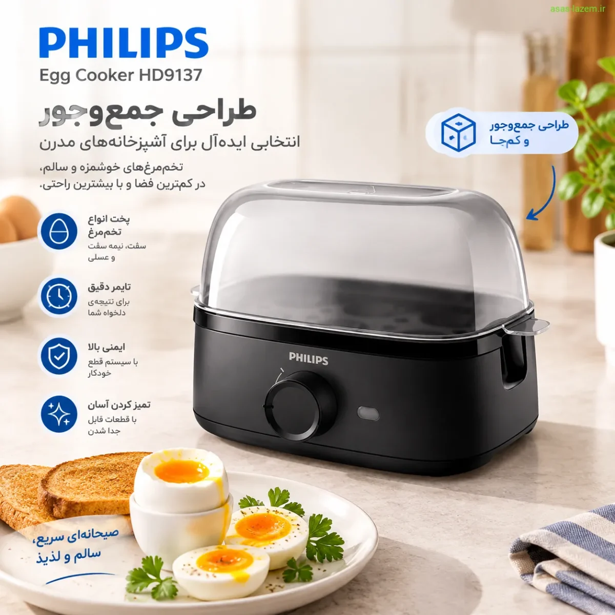 طراحی جمع‌وجور تخم‌مرغ پز فیلیپس HD9137