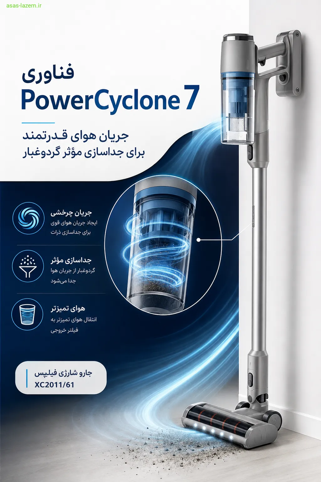 فناوری PowerCyclone 7 در جارو شارژی فیلیپس XC2011/61