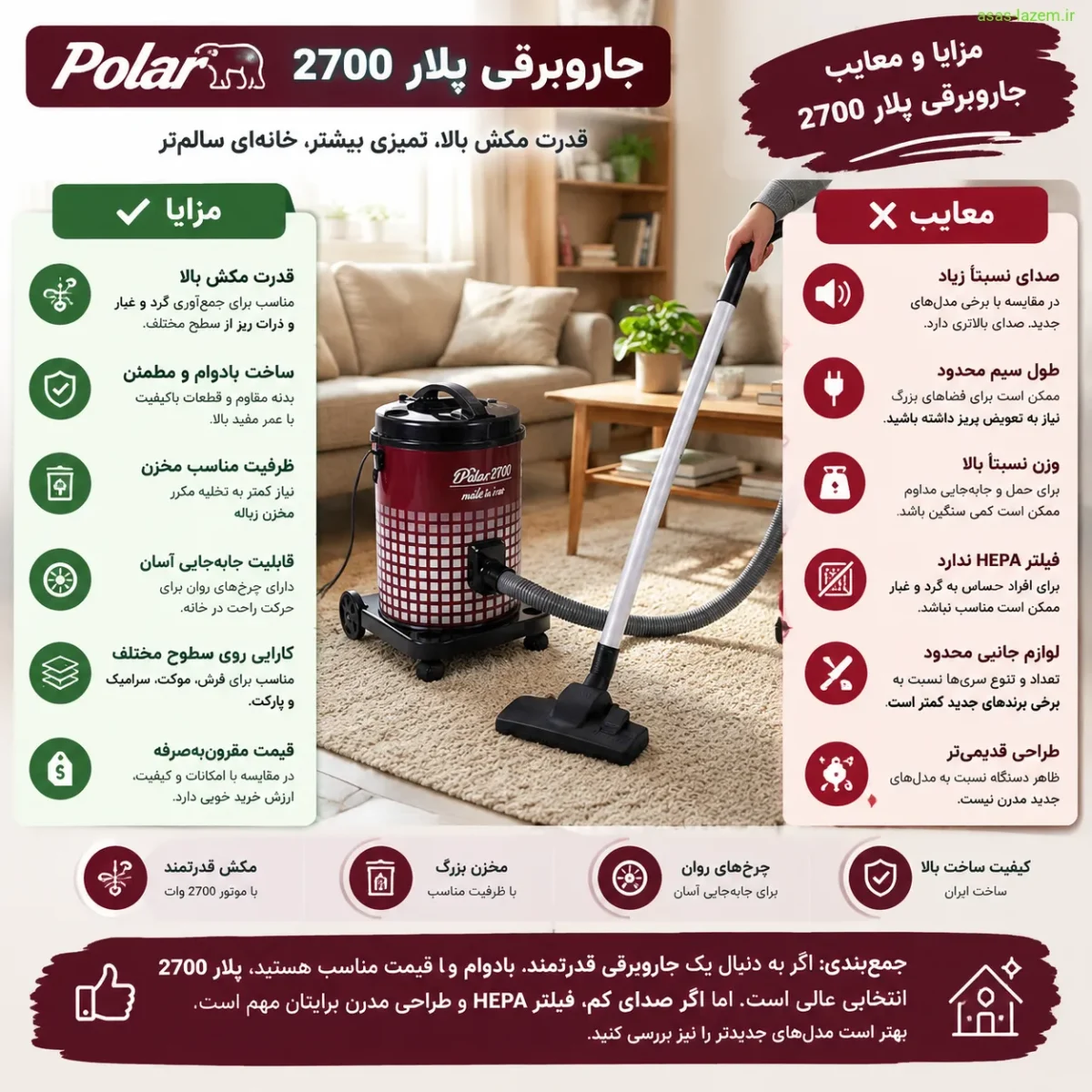 مزایا و معایب جاروبرقی پلار 2700