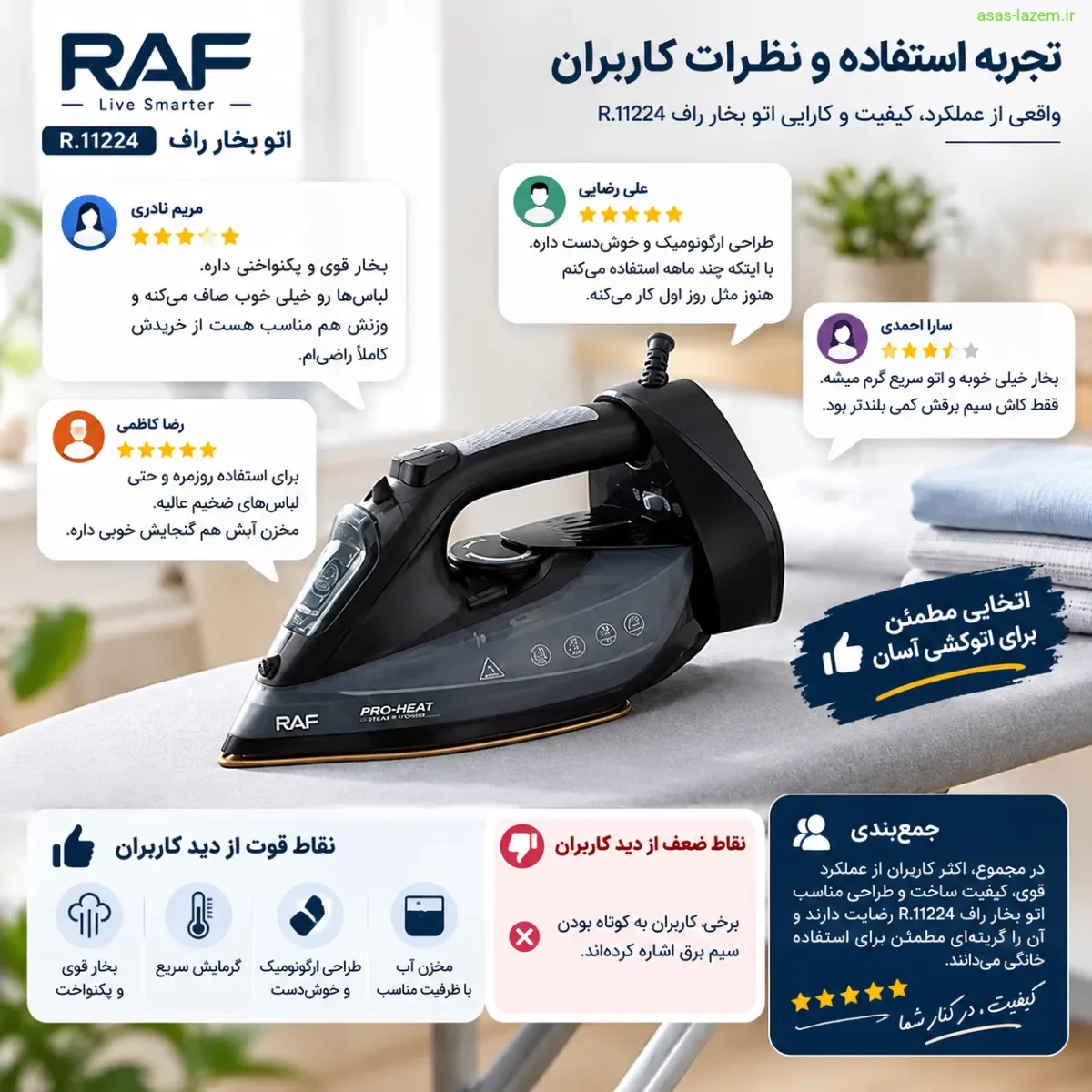 تجربه استفاده و نظرات کاربران درباره اتو بخار راف R.11224