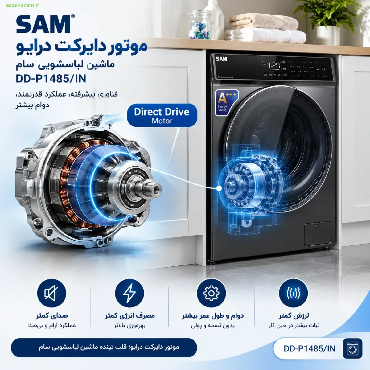 موتور دایرکت درایو ماشین لباسشویی سام DD-P1485/IN