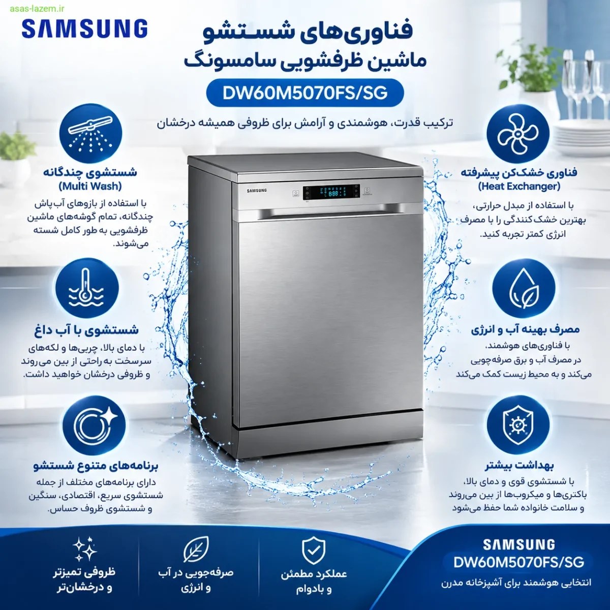 فناوری‌های شستشو ماشین ظرفشویی سامسونگ DW60M5070FS/SG
