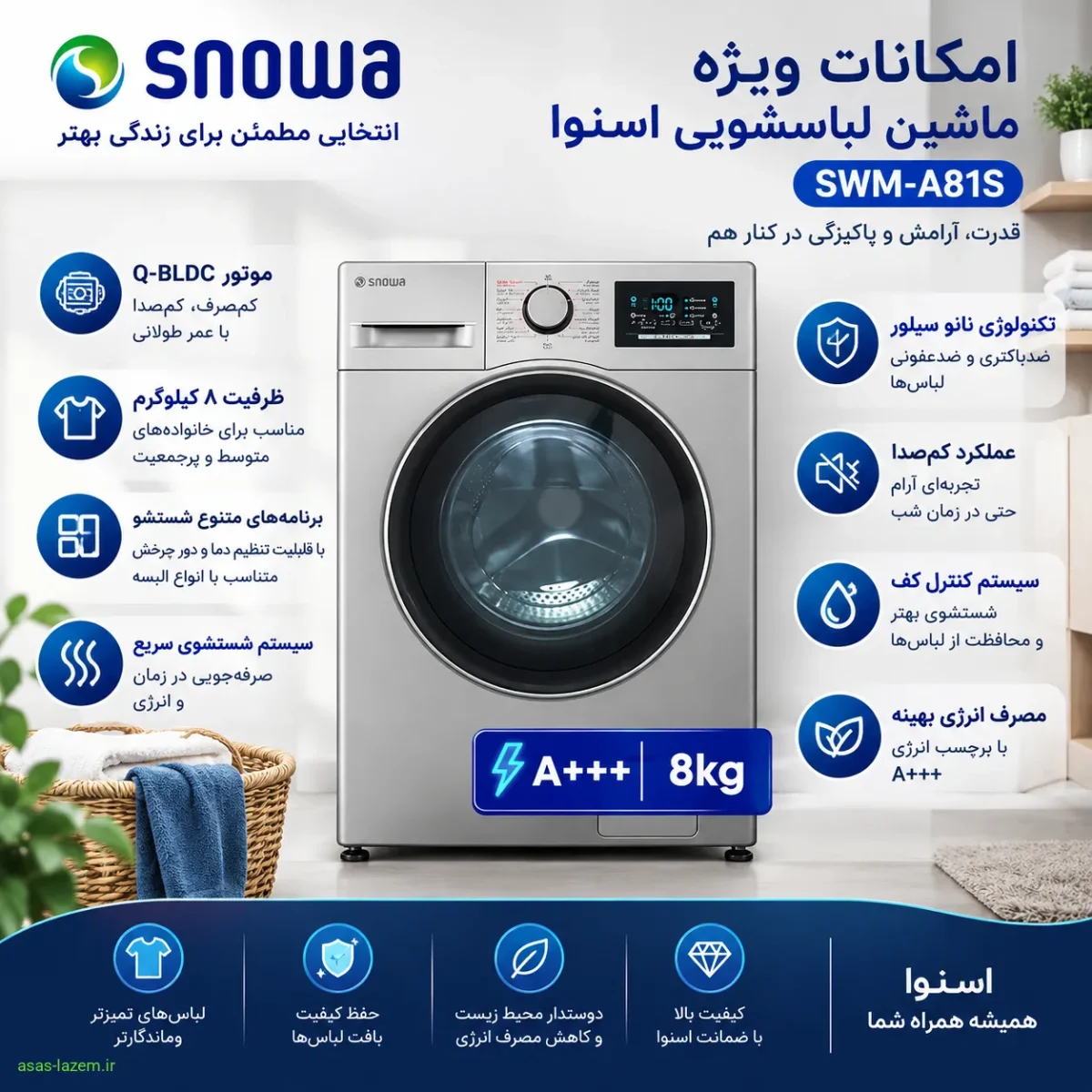 امکانات ویژه ماشین لباسشویی اسنوا SWM-A81S