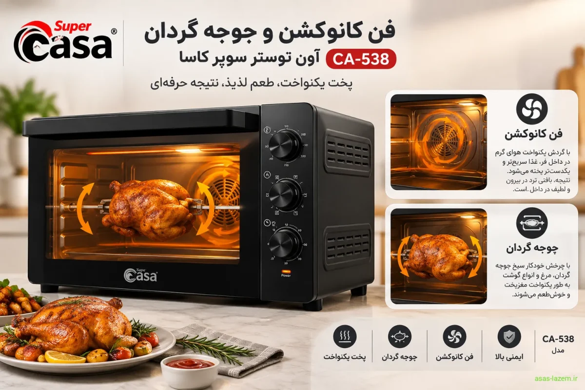 فن کانوکشن و جوجه گردان آون توستر سوپر کاسا CA-538 فن کانوکشن و جوجه گردان آون توستر سوپر کاسا CA-538