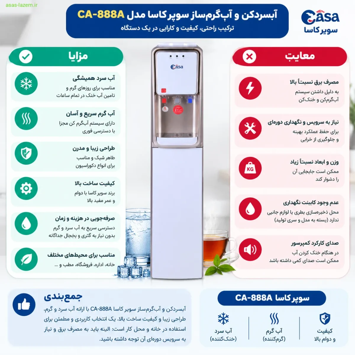 مزایا و معایب آبسردکن و آب‌گرم‌ساز سوپر کاسا CA-888A