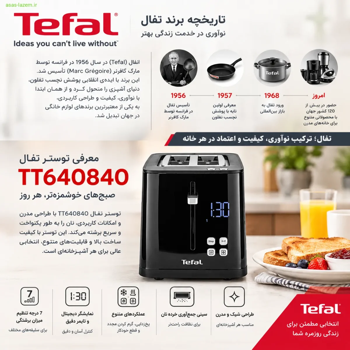 برند تفال، تولیدکننده توستر تفال TT640840 تاریخچه برند تفال و معرفی توستر تفال TT640840