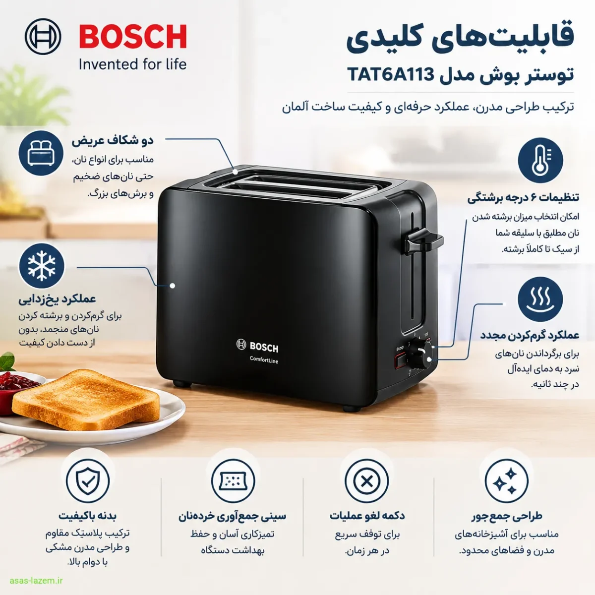 قابلیت‌های کلیدی توستر بوش TAT6A113