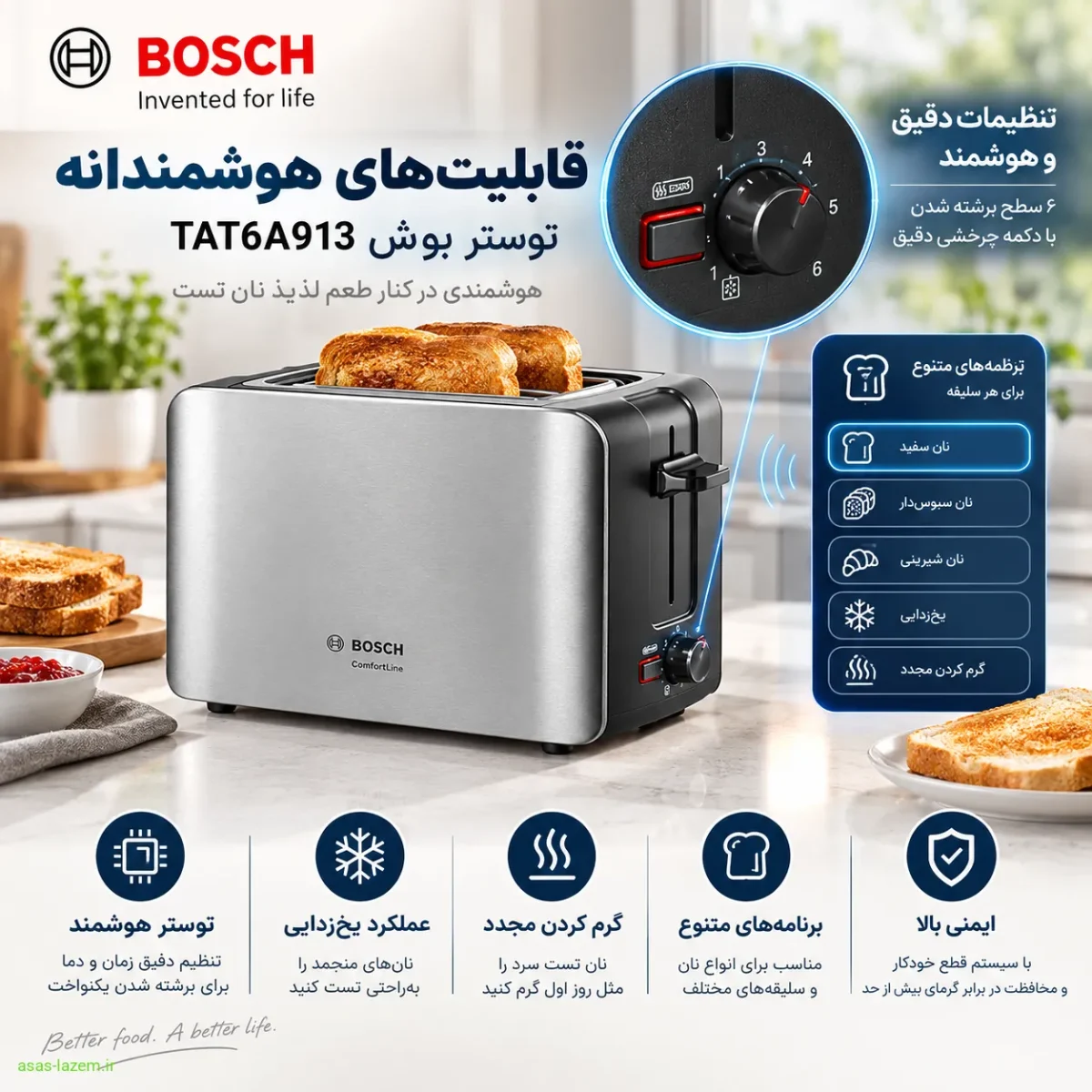 قابلیت‌های هوشمندانه توستر بوش TAT6A913