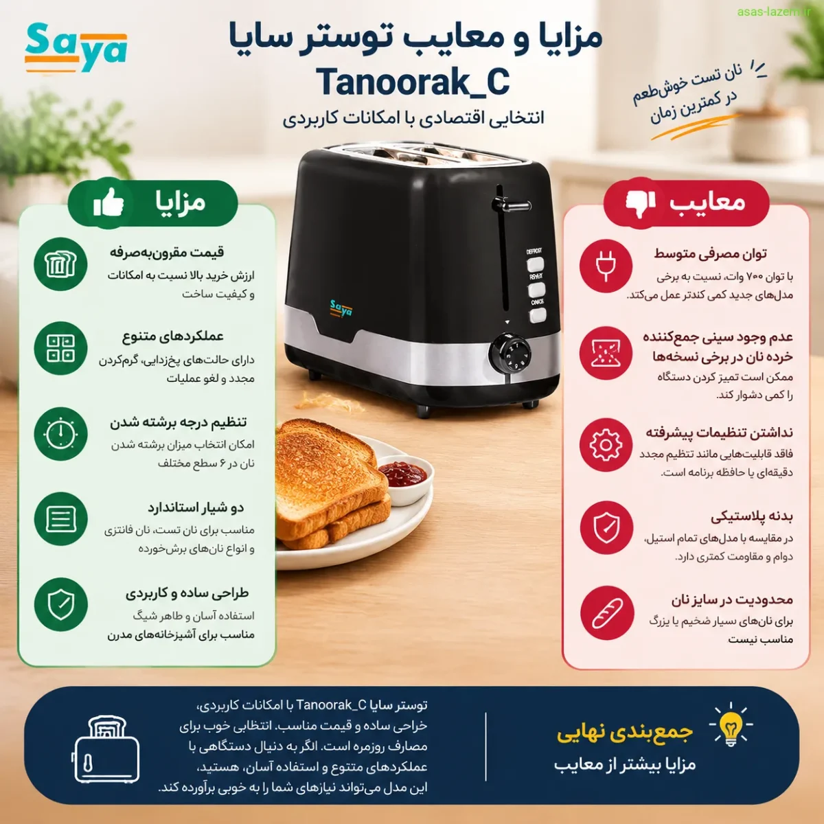 مزایا و معایب توستر سایا Tanoorak_C