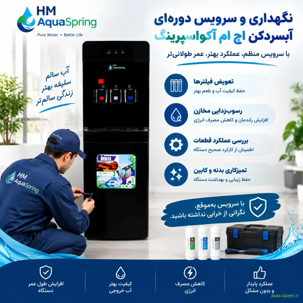 نگهداری و تمیز کردن آبسردکن اچ ام آکوااسپرینگ