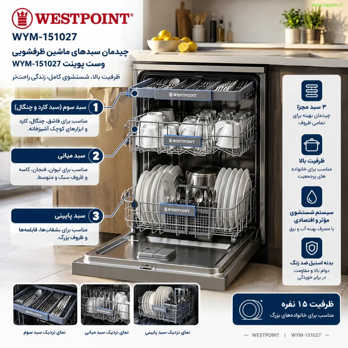چیدمان سبدهای ماشین ظرفشویی وست پوینت WYM-151027