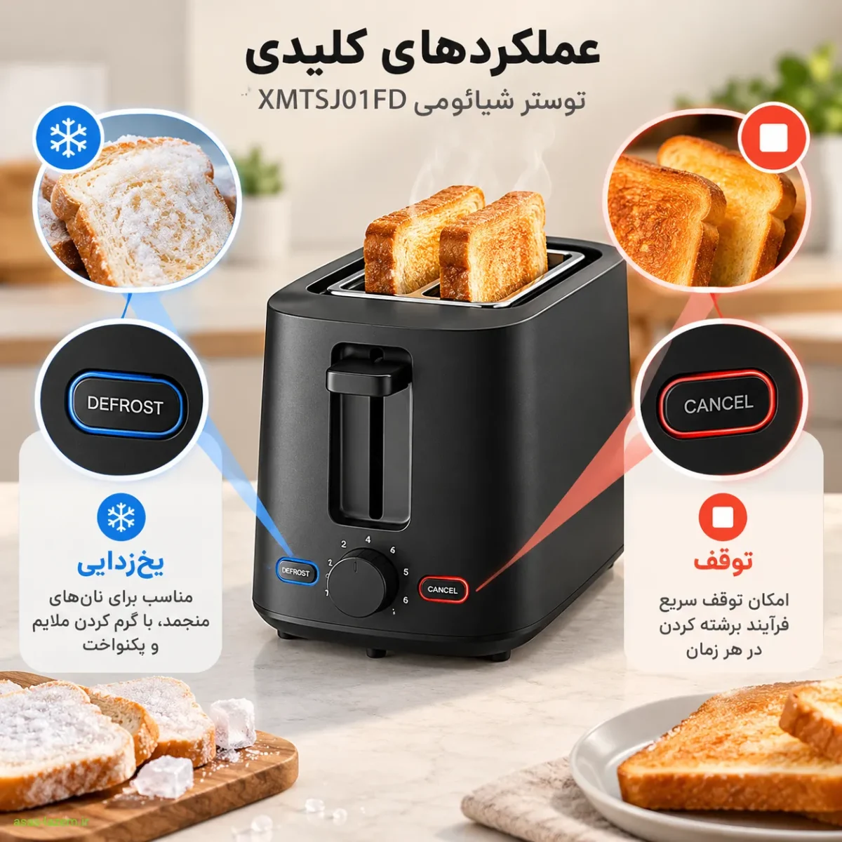 عملکردهای کلیدی توستر شیائومی XMTSJ01FD عملکردهای کلیدی توستر شیائومی XMTSJ01FD شامل یخزدایی و توقف